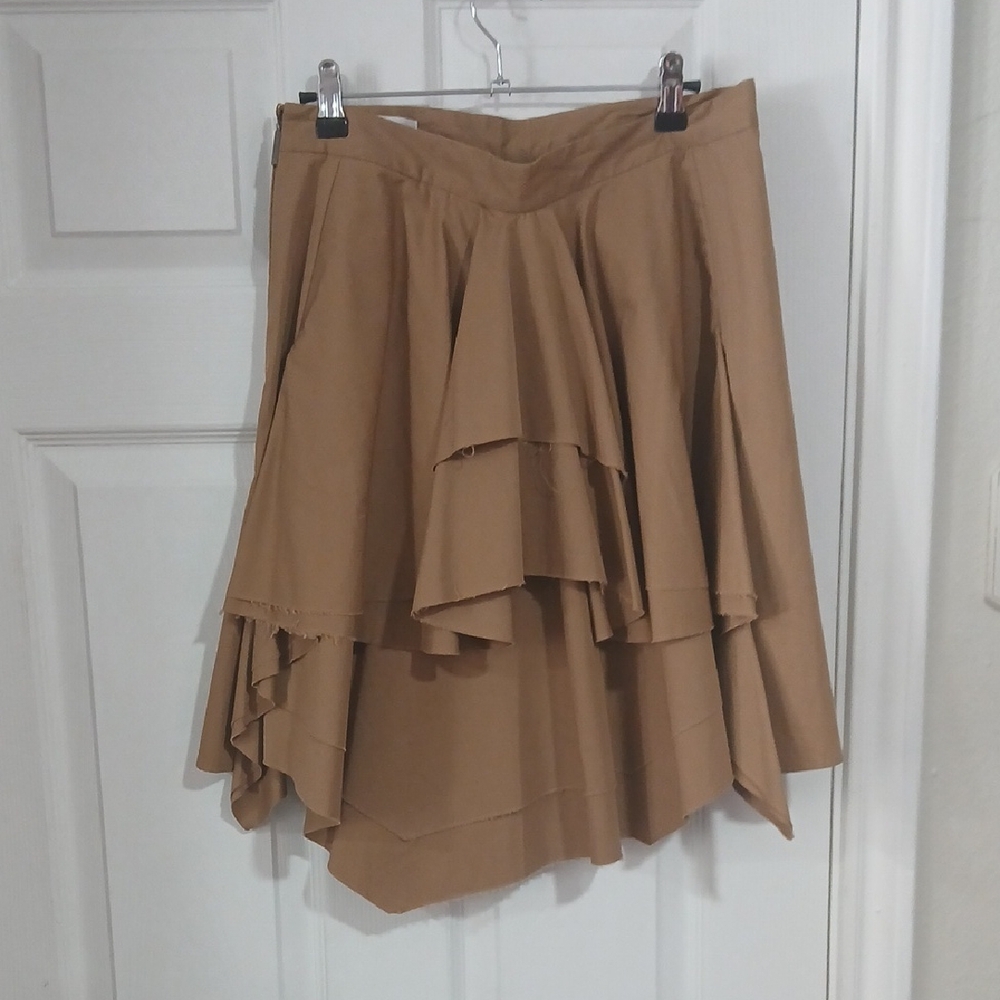MSGM Camel Asymmetrical Tiered Skirt